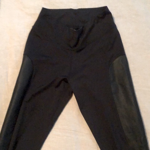 Kensie Shiny Black Leggings w/Faux Leather Panel - Picture 5 of 9